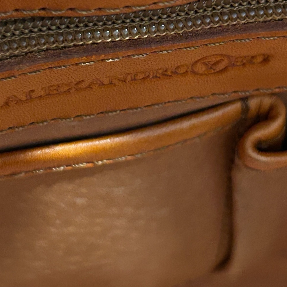 Alejandro Yeo Brown Leather Shoulder bag braided handle structured tote tooled - Picture 4 of 14